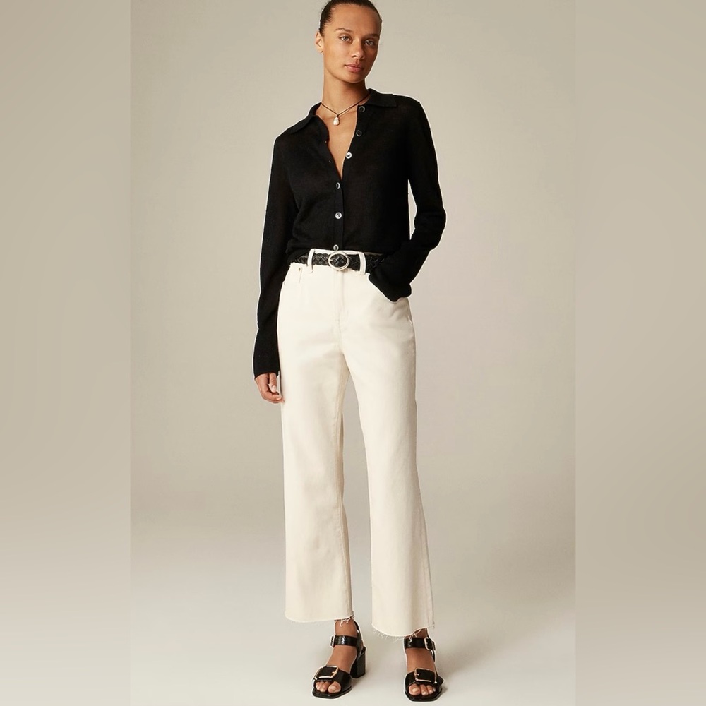 NWT J. Crew High-Rise Cream Kickout Jeans Sz 24 Cotton Cropped Old Money Preppy
